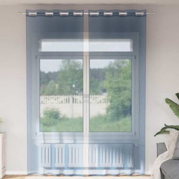 vidaXL Voile κουρτίνες με ροδέλες 2 τεμάχια Μπλε Ρουά 140x300cm