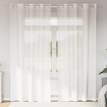 vidaXL Voile κουρτίνες με ροδέλες 2 τεμάχια Λευκό 140x225cm