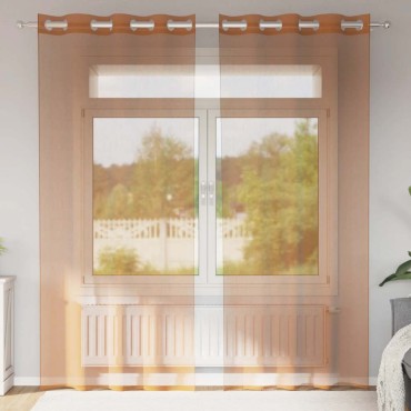 vidaXL Voile κουρτίνες με ροδέλες 2 τεμάχια Τερακότα 140x225cm