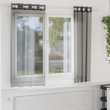 vidaXL Κουρτίνες Voile με ροδέλες 2 τεμάχια Μαύρο 140x140cm