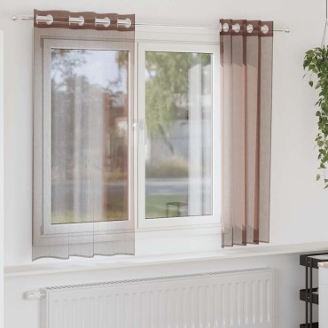 vidaXL Κουρτίνες Voile με ροδέλες 2 τεμάχια Καφέ 140x140cm
