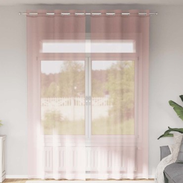 vidaXL Κουρτίνες Voile με ροδέλες 2 τεμάχια Ροζ 140x260cm