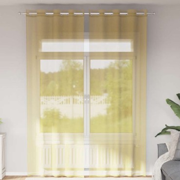 vidaXL Voile κουρτίνες με ροδέλες 2 τεμάχια Κίτρινο 140x300cm