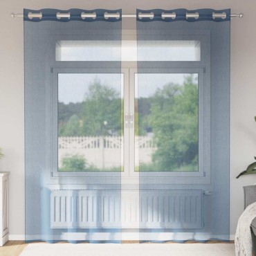 vidaXL Voile κουρτίνες με ροδέλες 2 τεμάχια Μπλε Ρουά 140x225cm
