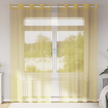 vidaXL Voile κουρτίνες με ροδέλες 2 τεμάχια Κίτρινο 140x245cm