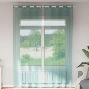 vidaXL Voile κουρτίνες με ροδέλες 2 τεμάχια Τιρκουάζ 140x300cm