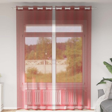 vidaXL Voile κουρτίνες με ροδέλες 2 τεμάχια Μπορντό 140x300cm