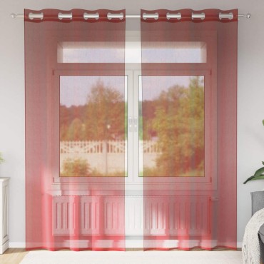 vidaXL Voile κουρτίνες με ροδέλες 2 τεμάχια Μπορντό 140x225cm