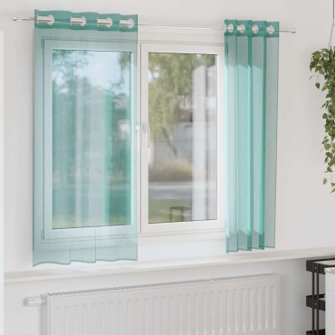 vidaXL Voile κουρτίνες με ροδέλες 2 τεμάχια Τιρκουάζ 140x140cm