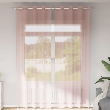 vidaXL Κουρτίνες Voile με ροδέλες 2 τεμάχια Ροζ 140x300cm