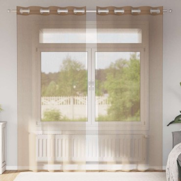 vidaXL Voile κουρτίνες με ροδέλες 2 τεμάχια Ανοιχτό Καφέ 140x245cm