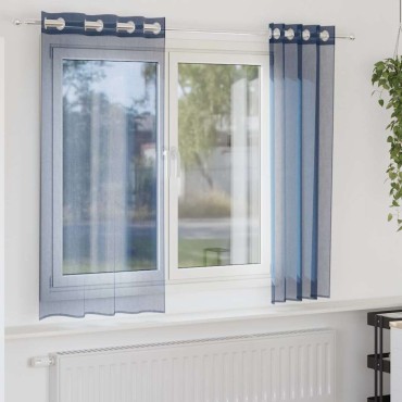 vidaXL Voile κουρτίνες με ροδέλες 2 τεμάχια Μπλε Ρουά 140x175cm
