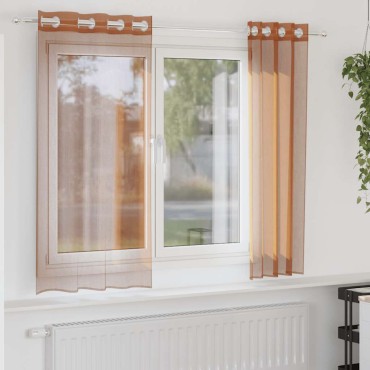 vidaXL Voile κουρτίνες με ροδέλες 2 τεμάχια Τερακότα 140x140cm
