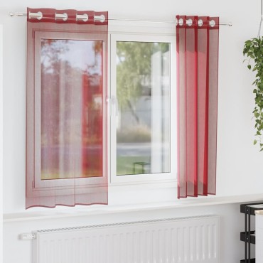 vidaXL Voile κουρτίνες με ροδέλες 2 τεμάχια Μπορντό 140x175cm