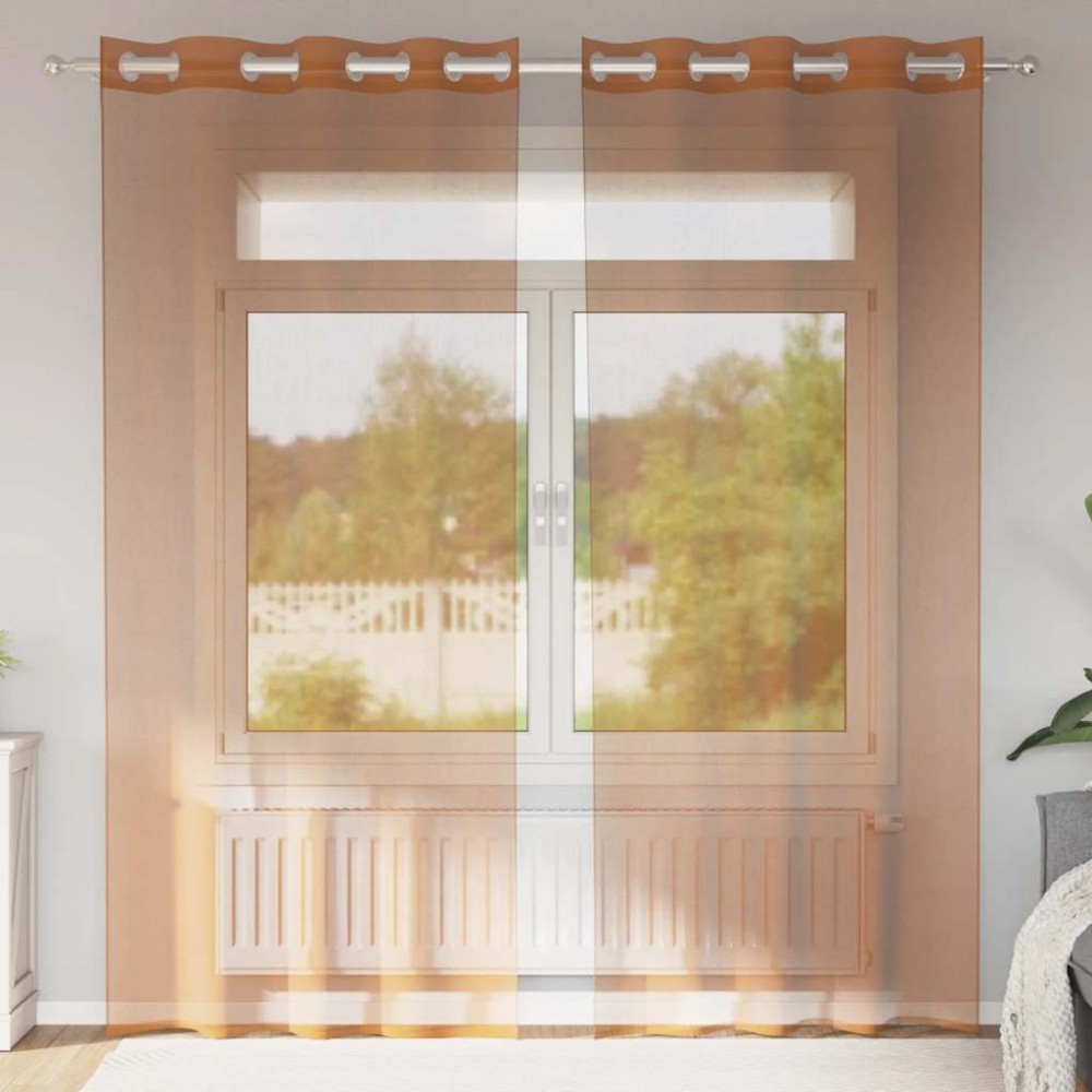 vidaXL Voile κουρτίνες με ροδέλες 2 τεμάχια Τερακότα 140x245cm