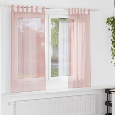 vidaXL Voile κουρτίνες με τσέπες ράβδου 2 τεμάχια Ροζ 140x140cm