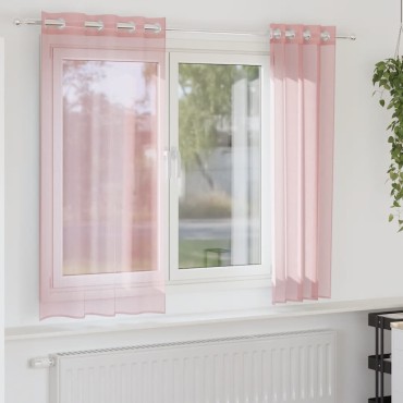 vidaXL Κουρτίνες Voile με ροδέλες 2 τεμάχια Ροζ 140x140cm