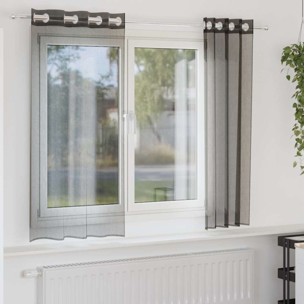 vidaXL Κουρτίνες Voile με ροδέλες 2 τεμάχια Μαύρο 140x175cm