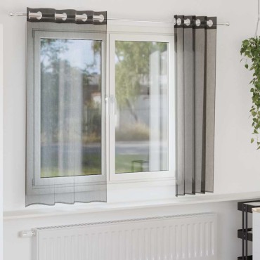 vidaXL Κουρτίνες Voile με ροδέλες 2 τεμάχια Μαύρο 140x175cm