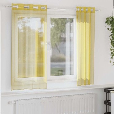 vidaXL Voile κουρτίνες με ροδέλες 2 τεμάχια Κίτρινο 140x140cm