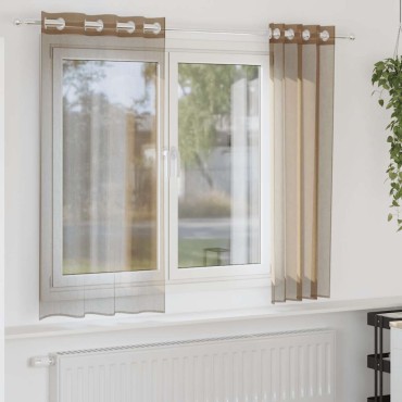 vidaXL Voile κουρτίνες με ροδέλες 2 τεμάχια Ανοιχτό Καφέ 140x140cm