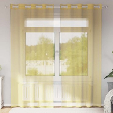 vidaXL Voile κουρτίνες με ροδέλες 2 τεμάχια Κίτρινο 140x225cm