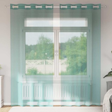 vidaXL Voile κουρτίνες με ροδέλες 2 τεμάχια Τιρκουάζ 140x245cm