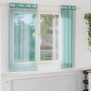 vidaXL Voile κουρτίνες με ροδέλες 2 τεμάχια Τιρκουάζ 140x175cm