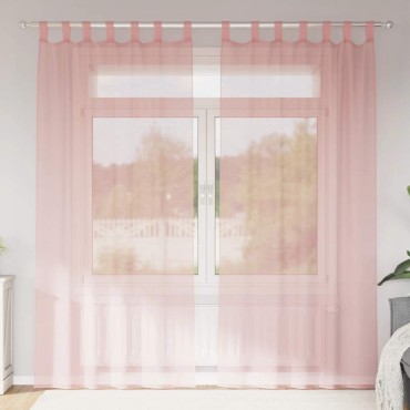 vidaXL Voile κουρτίνες με τσέπες ράβδου 2 τεμάχια Ροζ 140x245cm
