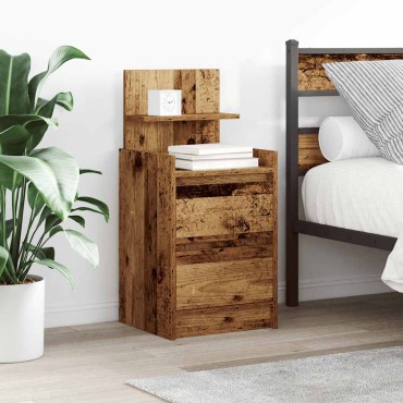 vidaXL Κομοδίνο με 2 συρτάρια Όψη Παλαιού Ξύλου 38x34x80cm 1 τεμ.
