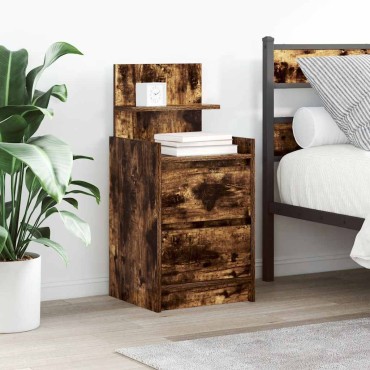 vidaXL Κομοδίνο με 2 συρτάρια Καπνιστή Δρυς 38x34x80cm 1 τεμ.