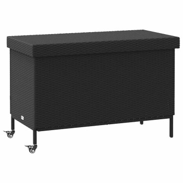 vidaXL κουτί αποθήκευσης κήπου με ρόδες μαύρο 110x55x73cm