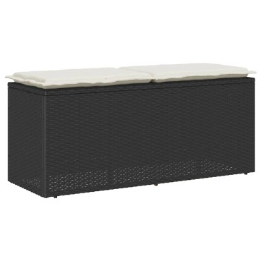 vidaXL Πάγκος κήπου με μαξιλάρι Μαύρο 110x40x44cm Poly Rattan