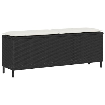 vidaXL Πάγκος κήπου με μαξιλάρι Μαύρο 110x30x40,5cm Poly Rattan