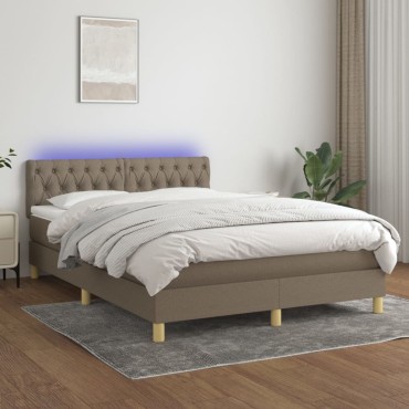 vidaXL Κρεβάτι Boxspring με Στρώμα & LED Taupe 140x200 εκ. Υφασμάτινο