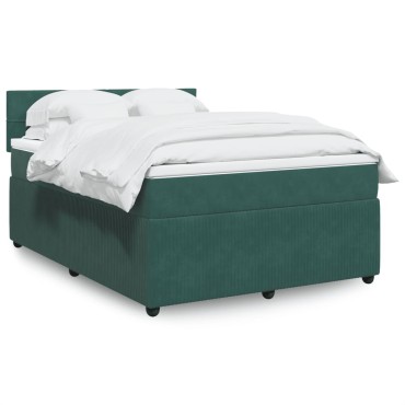 vidaXL Κρεβάτι Boxspring με Στρώμα Σκούρο Πράσινο 140x200εκ. Βελούδινο