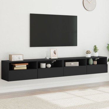 vidaXL Ντουλάπια Τηλεόρασης Τοίχου 2 τεμ. Μαύρα 100x30x30cm Επεξ. Ξύλο