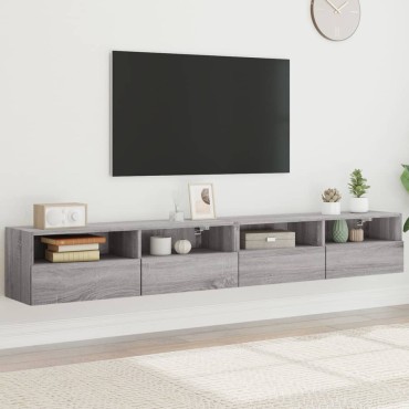 vidaXL Έπιπλα Τηλεόρασης Τοίχου 2 τεμ. Γκρι 100x30x30cm Επ. Ξύλο