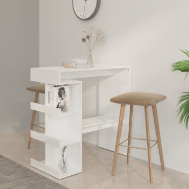 vidaXL Τραπέζι Μπαρ με Ράφια Γυαλ. Λευκό 102x50x103,5cm Επεξ. Ξύλο 1 τεμ.