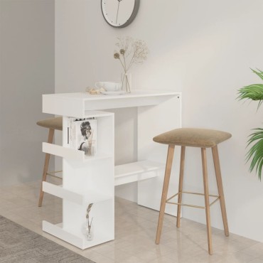 vidaXL Τραπέζι Μπαρ με Ράφια Λευκό 100x50x101,5cm από Επεξ. Ξύλο 1 τεμ.