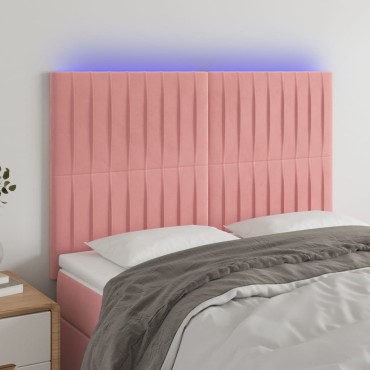vidaXL Κεφαλάρι Κρεβατιού LED Ροζ 144x5x118/128cm Βελούδινο 1 τεμ.
