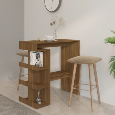 vidaXL Τραπέζι Μπαρ με Ράφια Καφέ Δρυς 100x50x101,5cm από Επεξ. Ξύλο 1 τεμ.