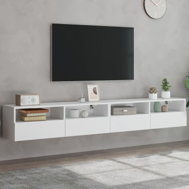 vidaXL Ντουλάπια Τηλεόρασης Τοίχου 2 τεμ. Λευκά 100x30x30cm Επεξ. Ξύλο