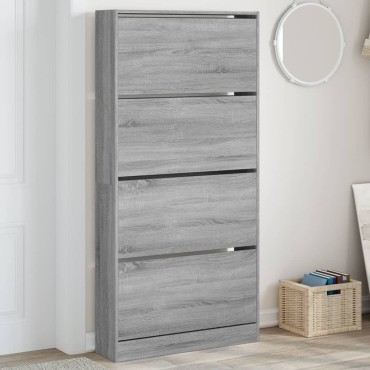 vidaXL Παπουτσοθήκη με 4 Ανακλ. Συρτάρια Γκρι Sonoma 80x21x163,5cm