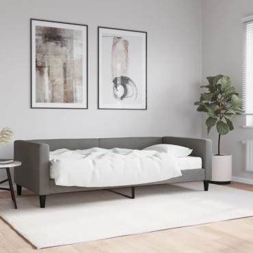 vidaXL Καναπές Κρεβάτι με Στρώμα Σκούρο Γκρι 90x200cm Υφασμάτινο 1 τεμ. - Μονό