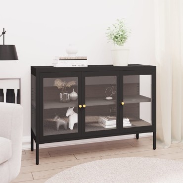 vidaXL Μπουφές Μαύρος 105x35x70cm από Ατσάλι και Γυαλί 1 τεμ.