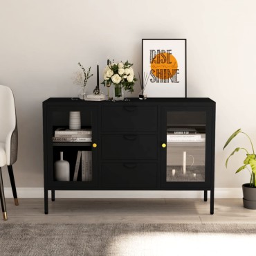 vidaXL Μπουφές Μαύρος 105x35x70cm από Ατσάλι και Ψημένο Γυαλί 1 τεμ.