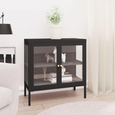 vidaXL Μπουφές Μαύρος 70x35x70cm από Ατσάλι και Γυαλί 1 τεμ.
