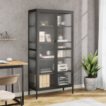 vidaXL Ψηλό Ντουλάπι Μαύρο 85x40x180cm από Γυαλί και Ατσάλι 1 τεμ.