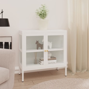 vidaXL Μπουφές Λευκός 70x35x70cm από Ατσάλι και Γυαλί 1 τεμ.